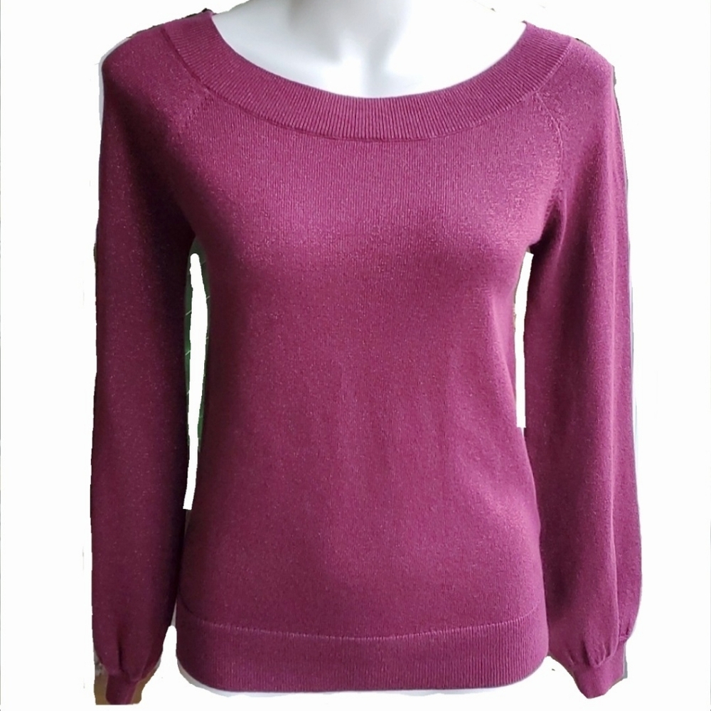 Boden Mabel Ruby Ring Burgundy Metallic Sweater Size 2 Minimalist Scoop Neck